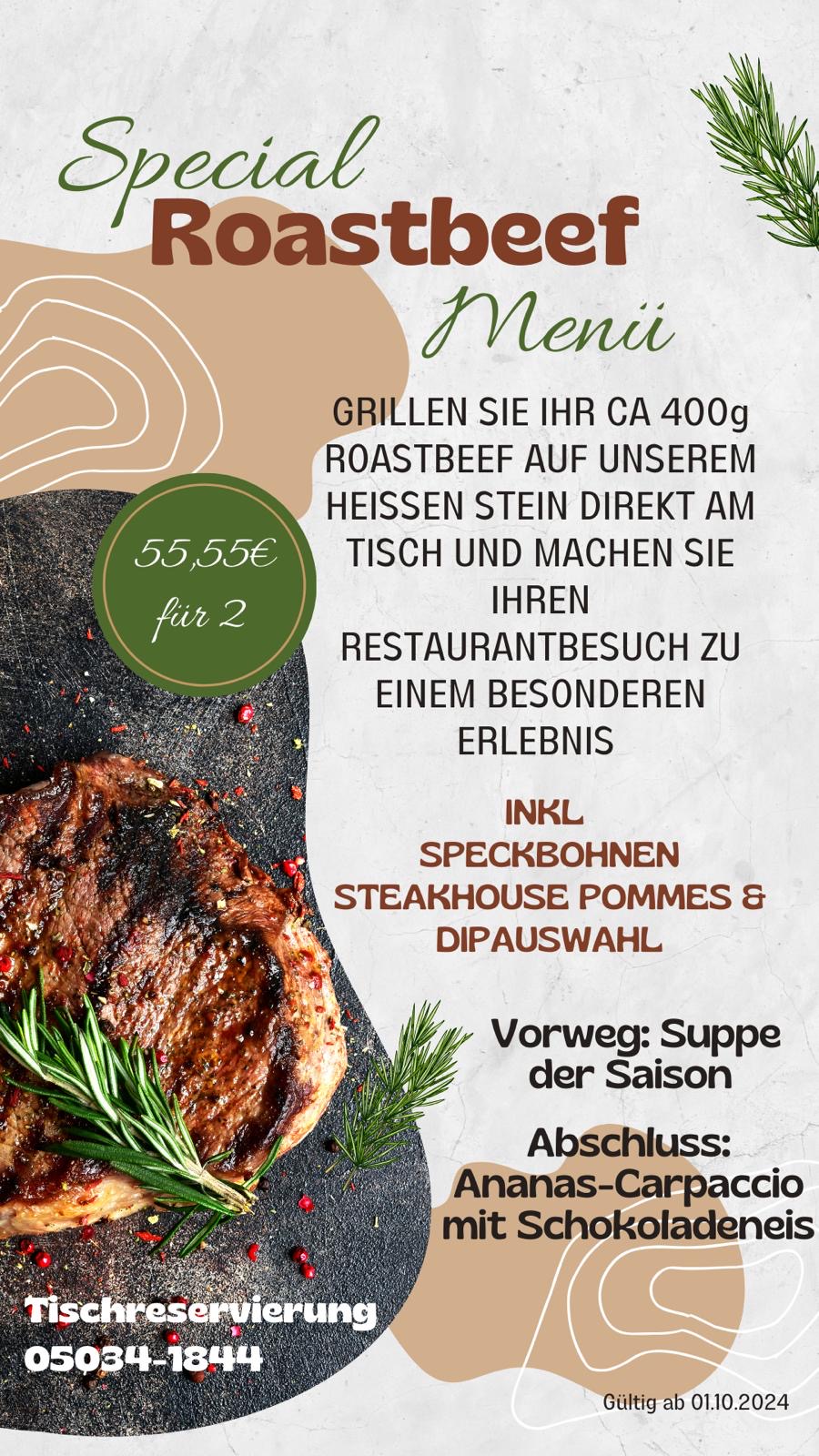 Special Roastbeef Menü für 2 Personen Flyer